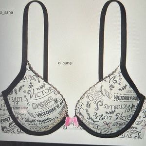 Victoria’s Secret Bra 34D body by Victoria lined logo NWT scripts white black